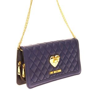 Moschino Quilted Dark Blue Faux Leather Mini bag Clutch